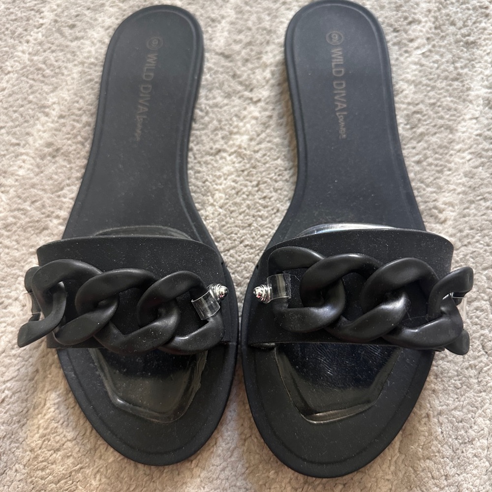 DIVA Lounge Black Chain Slide Sandals - Picture 2 of 4